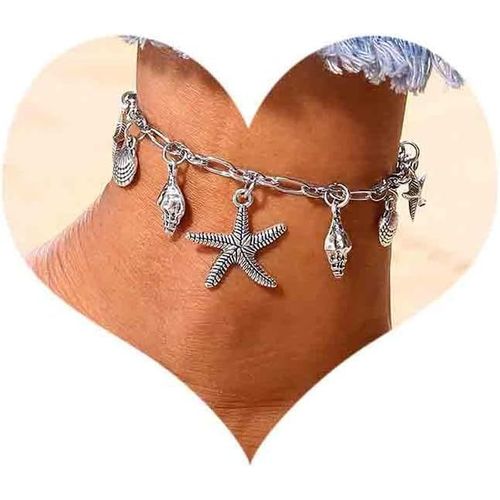 Cmjaagur-Bracelet De Cheville Boho Étoile De Mer Coquillage Plage Vintage Cowrie Bracelet De Cheville Argent Étoile De Mer Dangle Bracelet De Cheville Coquillage Cowrie Paperclip Chaîne De P[M614]
