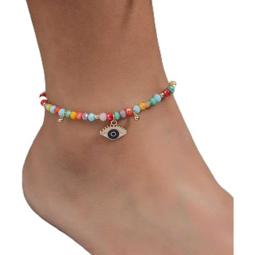 Cmjaagur-Boho Maleficent Eye Anklet Chain Silver Crystal Evil Eye Pendant Chain Foot Beads Beads Anklet Foot Jewellery Summer Beach For Women And Girls[M482]