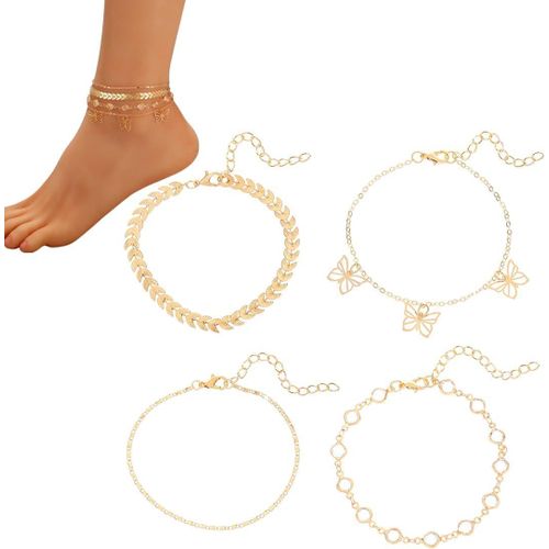 Cmjaagur-1 Set Love Anklets For Women Stainless Steel Figaro Chain Adjustable Layered Bracelet Beach Anklet Bracelet Beach Jewelry For Women[M497]
