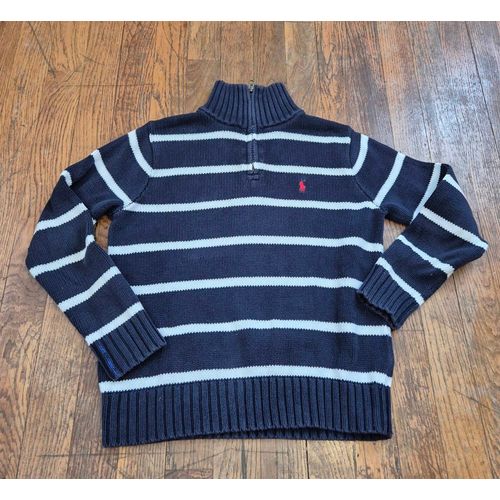 Pull Col Camionneur Ralph Lauren Bleu Marine Et Blanc A Rayure Taille 8ans