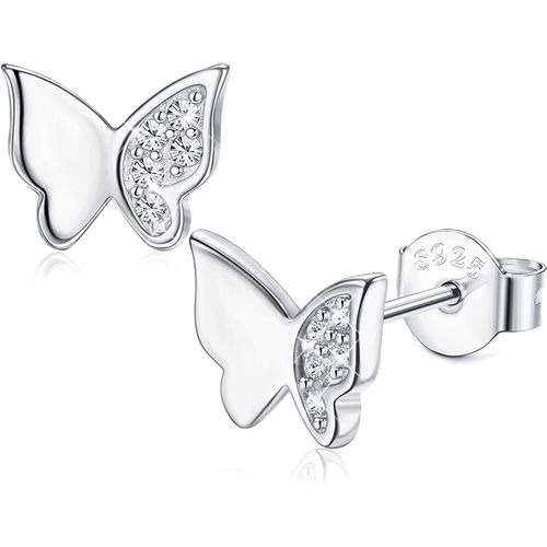 Boucles D'oreilles Femme Papillon En Argent Sterling 925 Avec Cristaux,Boucle Oreille Papillon Cadeaux Pour Femmes Filles