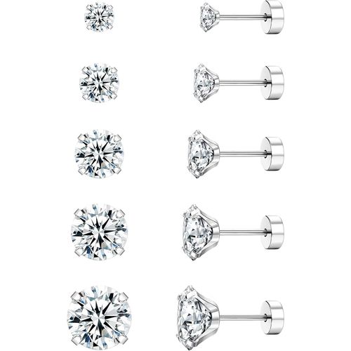 5 Couleurs 20g Cz Hypoallergénique Boucles D'oreilles Pour Femmes Hommes Flatback Acier Inoxydable Cubic Zirconia Boucles D¿Oreilles Cartilage Piercing Boucles D'oreilles Clou Noir Rouge