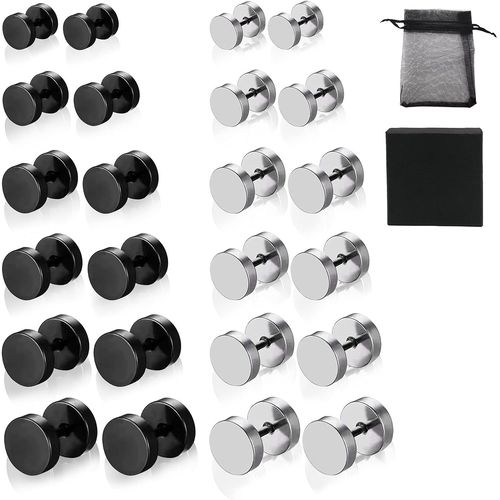 Boucle D'oreille Homme,En Acier Inoxydable Vis Rondes Barbell Boucles D'oreilles Noir Boucle Oreille.[X3364]