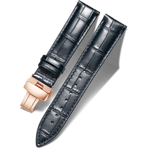 Bracelet De Montre En Cuir Femme Homme 12mm-24mm Bracelet De Remplacement Avec Boucle De Déploiement Papillon Argent/Or/Or Rose.[U2269]