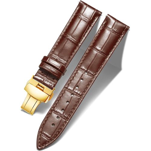 Bracelet De Montre En Cuir Femme Homme 12mm-24mm Bracelet De Remplacement Avec Boucle De Déploiement Papillon Argent/Or/Or Rose.[U2300]