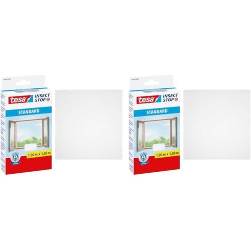 Insect Stop Auto-Agrippant STANDARD pour Fenêtres-Filet Anti-Moustiques Adhésif-Découpable à la Dimension Souhaitée-Blanc,100 cm x 100 cm (Lot de 2)