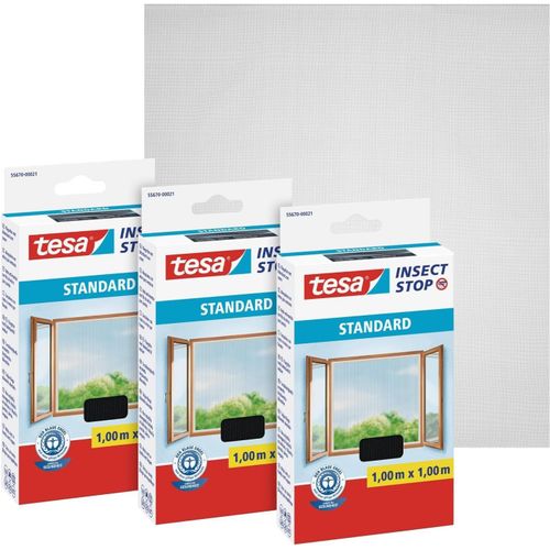 Insect Stop Auto-Agrippant STANDARD pour Fenêtres-Filet Anti-Moustiques Adhésif-Découpable à la Dimension Souhaitée-Anthracite,Lot de 3,100 cm x 100 cm