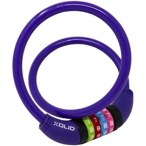Xolid Câble Antivol À Combinaison 650 X 10 Mm Violet-Coloré,Sûr,Résistant Aux Intempéries,Flexible,Sans Clé,Idéal Pour Vélo,Vélo Électrique,Vélo D'enfant,Antivol Code À 4 Chiffres,Robuste