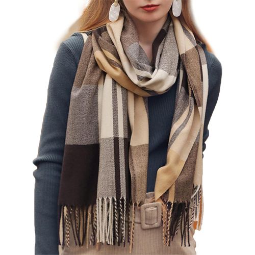 Kalanka-Femme Écharpe Étole Fille Châle Foulard, Pashmina Echarpe A Carreaux Laine Mode Etole Plaid Foulards Oversize Shawl Cardigan Cachemire Chaud Automne Hiver Manteau Tricot Ponchos Et Capes