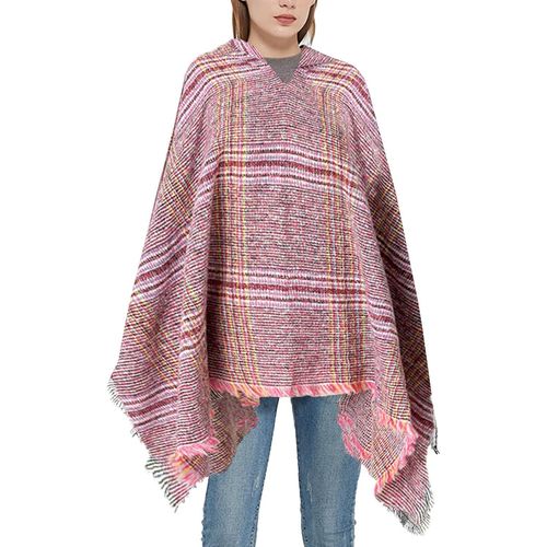 Kalanka-Poncho Femme Poncho Cape À Capuche Plaid Elégant Poncho Couverture Chaude Pour Automne Hiver