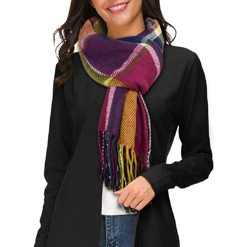 Kalanka-Hiver Echarpe Femme Plaid Longue Écharpe Chaude Grande Châles Doux Foulards Glands Elégant Wrap Châles Etoles Écharpe