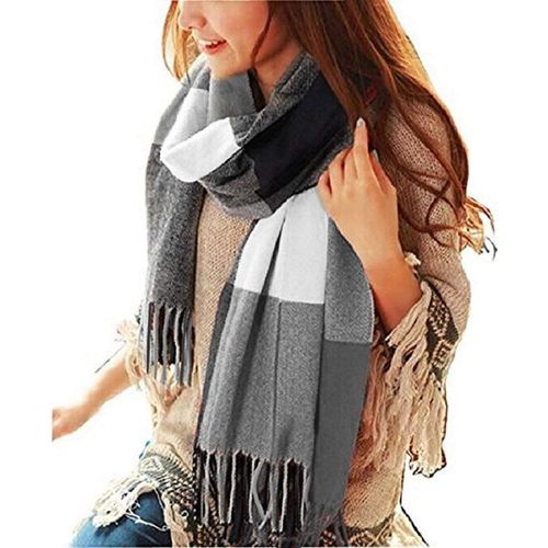 Kalanka-Hiver Echarpe Femme Plaid Longue Écharpe Chaude Grande Châles Doux Foulards Glands Elégant Wrap Châles Etoles Écharpe