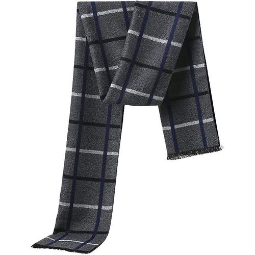 Kalanka-Homme Écharpe Cashemire Laine À Carreaux, Étole Foulard Chaud Léger Automne Hiver - Plaid Noir Clair