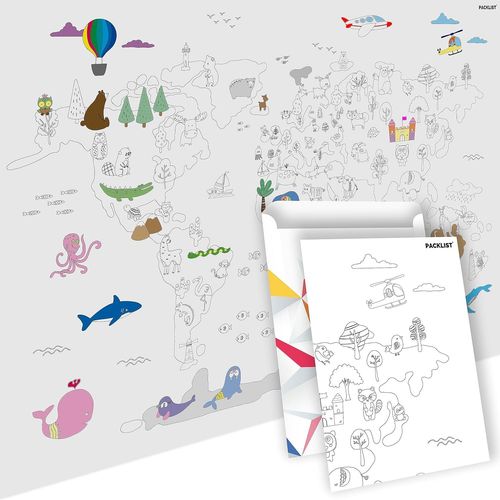 KALANKA-® Grand Poster Coloriage XXL Monde! Activité Éducative & Créative Enfants. Des Heures de Jeu & Découverte (Continents, Cultures). Cadeau Ludique Apprentissage Géographie.
