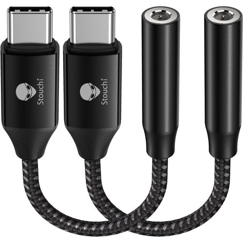 KALANKA-Adaptateur USB C Jack de Casque 3,5mm, écouteurs Audio Numérique Type C vers Aux,Clé Audio,Puce DAC Haute Résolution,Compatible avec Samsung Galaxy S23 Ultra S22+,Pixel 6a,Noir Paquet de 2