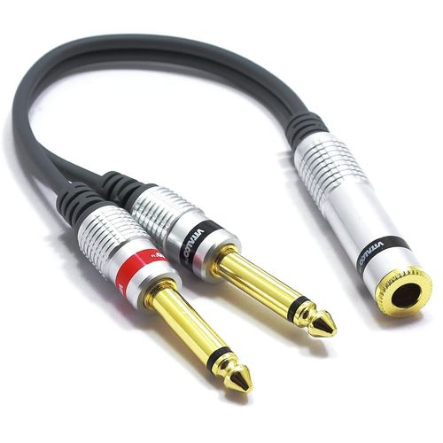 KALANKA-Adaptateur Jack 6,35 Stéréo Femelle vers 2x Jack 6,35mm Mono TS mâle Splitter Câble Distributeur Y 6,3mm 15cm