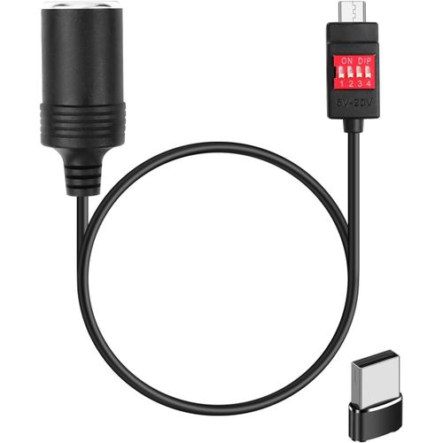 THEF-Câble adaptateur USB C vers allume-cigare PD3.1 100 W, avec adaptateur USB A, interrupteur DIP réglable USB vers allume-cigare 5 V/9 V/12 V/15 V/20 V, prend uniquement en charge les chargeurs