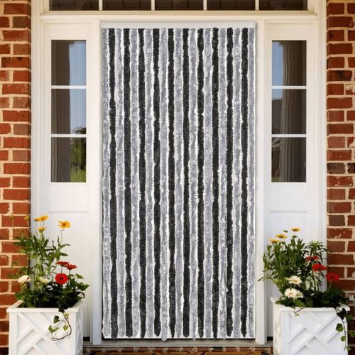 Rideau Anti Mouches Gris Et Noir 90x220 Cm Chenille