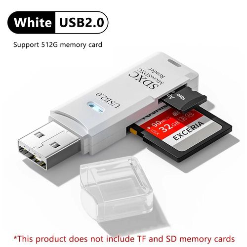 Lecteur de carte USB 3.0 2 en 1, lecteur de carte Micro TF sd, adaptateur usb, lecteur de cartes haute vitesse, carte mémoire TF pour PC, accessoires pour ordinateur portable-USB2.0 blanc