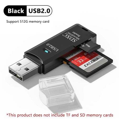 Lecteur de carte USB 3.0 2 en 1, lecteur de carte Micro TF sd, adaptateur usb, lecteur de cartes haute vitesse, carte mémoire TF pour PC, accessoires pour ordinateur portable-USB2.0 noir