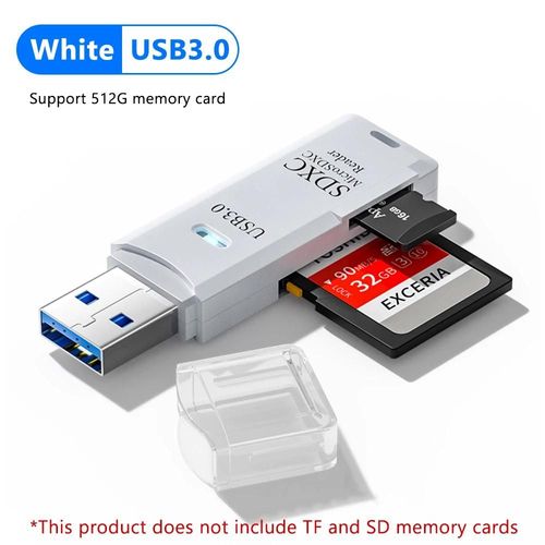 Lecteur de carte USB 3.0 2 en 1, lecteur de carte Micro TF sd, adaptateur usb, lecteur de cartes haute vitesse, carte mémoire TF pour PC, accessoires pour ordinateur portable-USB3.0 blanc