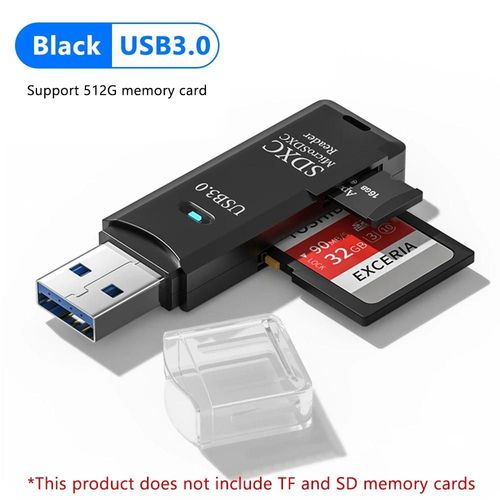 Lecteur de carte USB 3.0 2 en 1, lecteur de carte Micro TF sd, adaptateur usb, lecteur de cartes haute vitesse, carte mémoire TF pour PC, accessoires pour ordinateur portable-USB3.0 noir