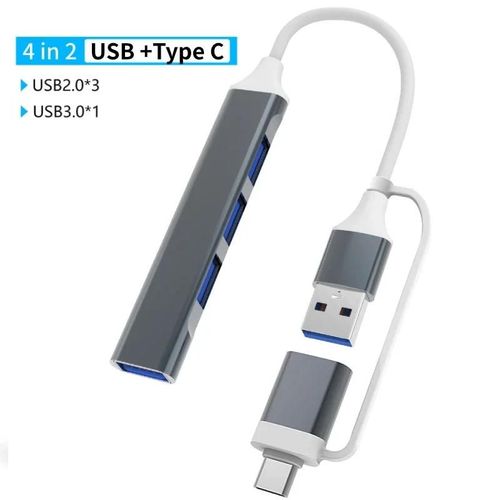 Adaptateur USB 3.0 Type C, station d'accueil, Port USB 2.0, lecteur de carte SD TF, sortie Audio, séparateur multi-hub pour ordinateur Macbook Pro-4 en 2 Gris