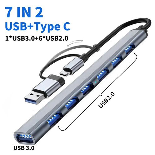 Adaptateur USB 3.0 Type C, station d'accueil, Port USB 2.0, lecteur de carte SD TF, sortie Audio, séparateur multi-hub pour ordinateur Macbook Pro-7 en 2 USB