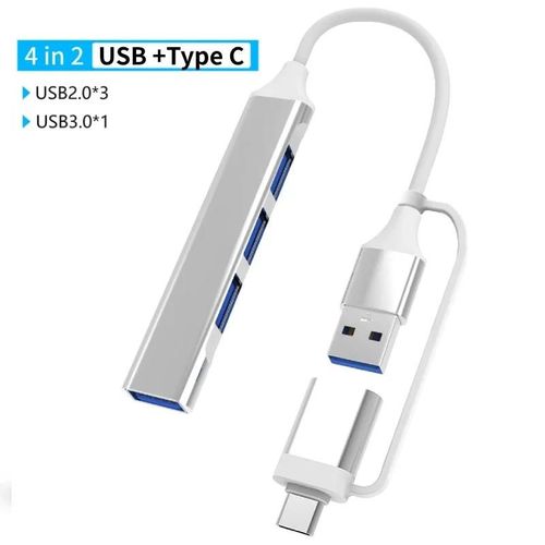 Adaptateur USB 3.0 Type C, station d'accueil, Port USB 2.0, lecteur de carte SD TF, sortie Audio, séparateur multi-hub pour ordinateur Macbook Pro-4 en 2 argent