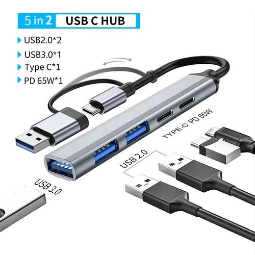 Adaptateur USB 3.0 Type C, station d'accueil, Port USB 2.0, lecteur de carte SD TF, sortie Audio, séparateur multi-hub pour ordinateur Macbook Pro-5 en 2 PD
