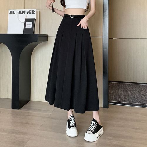 Jupe Mi-Longue Pour Femme Au Printemps Et En Été Taille Haute A-Line Longue Balançoire Décontractée Ol Jupe Parapluie Longueur Genou Jupe Longue Plissée