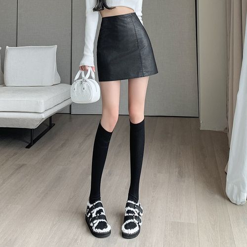 Jupe Femme Automne Et Hiver Jupe Courte En Cuir Pu Taille Haute Jupe Trapèze Slim Jupe En Cuir Simple Tout-Match