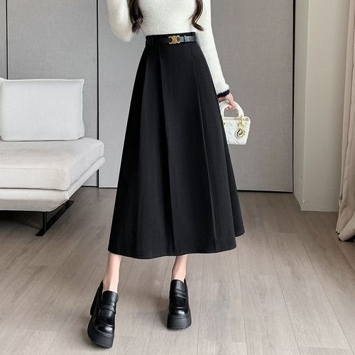 Jupe En Laine Pour Femme, Taille Haute, Longue, Avec Ourlet Large Et Coupe Ajustée Couvrant Les Hanches