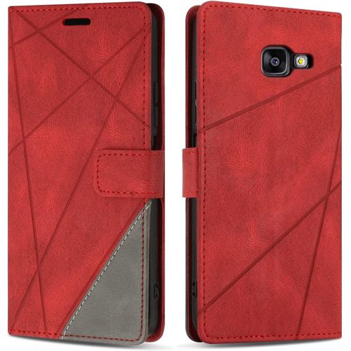 Kal-Coque Pour Galaxy A5 2016, Protection Housse Etui En Cuir Pu Portefeuille Livre Pour Galaxy A5 2016, Emplacements Cartes, Fonction Support, Rouge
