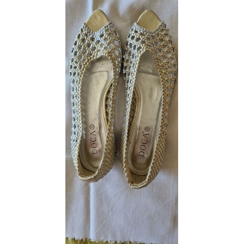 Ballerines Cuir Tressé Bicolore Argent Et Doré Subtils. Très Jolies Et "Mode" Non Portées.,, Pointure 39.