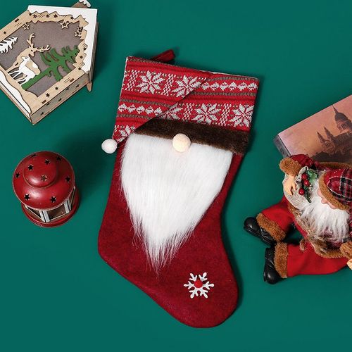 1 Chaussette De Noël Rouge Modèle Gnome Sans Visage Vieil Homme