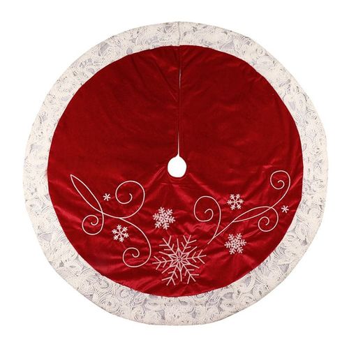 Jupe D'arbre De Noël En Dentelle Brodé Avec Des Flocons De Neige En Rouge 48 Pouces