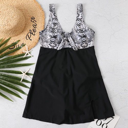 Maillot De Bain Une Pièce Cache-Ventre (Serpent Noir Et Blanc M, Tour De Taille 72 Cm) Pour Femme, Imprimé Push-Up Avec Jupe, Grande Taille, Vêtements De Plage, Bikini, Jupe De Plage