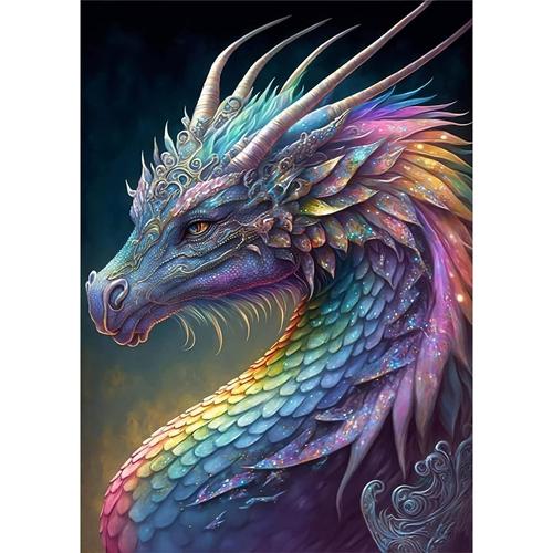 5d Peinture Diamant Adulte, Dragon Coloré Diamond Painting Complet Dragon Diamant Kit Enfants, Diy Diamant Strass Point De Croix Cristal Painting Pour Murale Décoration 30x40cm Coloré