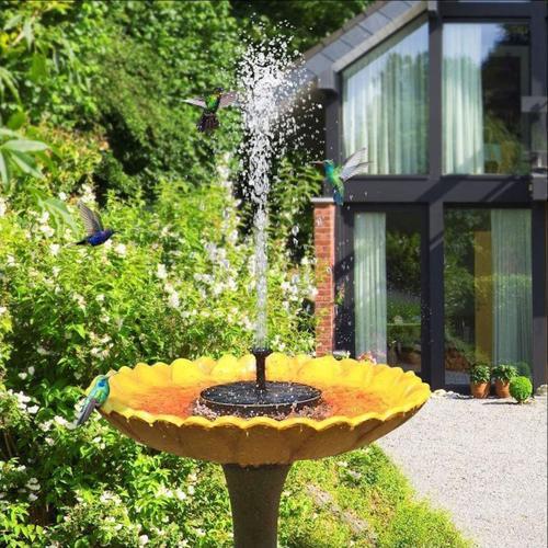 Fontaine de jardin solaire pour 2.5 W avec batterie de secours de 1000 mAh, pompe de fontaine d'eau à énergie solaire pour bain d'oiseaux, bassin de jardin, piscine extérieure