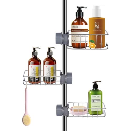 3 pièces Porte Savon Douche pour Tringle de Douche INOX, étagère Douche antirouille sans perçage, Rangement Douche sans perçage, Porta sapone doccia pour Tringle 18-27mm
