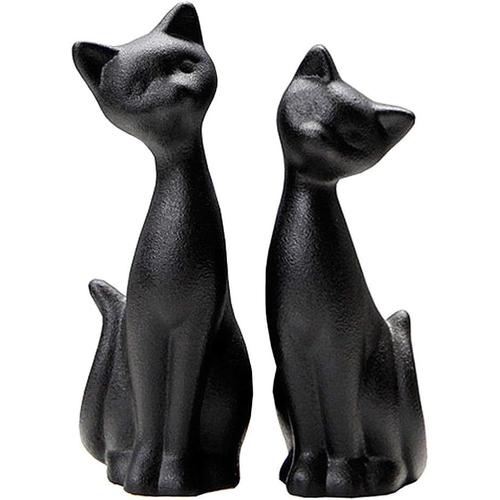2 Pièces en Céramique Noir Chat Figurine Chat Couple Statue en Céramique Animal Sculpture Ornement pour La Maison De Table Salon Décoration