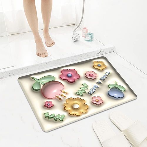 Tapis de Bain Antidérapant Absorbant,(3D / Fleurs, 40_x_60_cm)3D Douche et la Salle de Bain Tapis,Tapis de Bain Antidérapant,Tapis de Salle de Bain Doux,Tapis de Salle de Bains