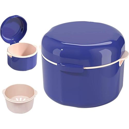 Boîte De Dentier Avec Passoire, Portable Boite Appareil Dentaire, Boîtes Pour Prothèses Dentaires, Boîte De Retenue Orthodontique, Boîte De Nettoyage De Retenue (Bleu) 