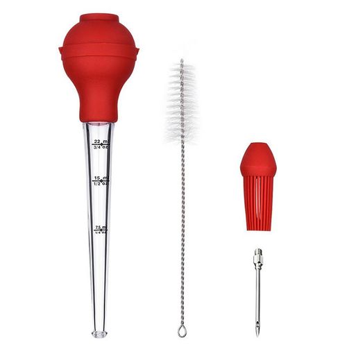 Poire À Sauce Poulet Turquie Barbecue Avec Brosse De Nettoyage, Aiguille D'injecteur, Pinceau Burette De Barbecue De Qualité Fda En Caoutchouc Ampoule En Acier Inoxydable