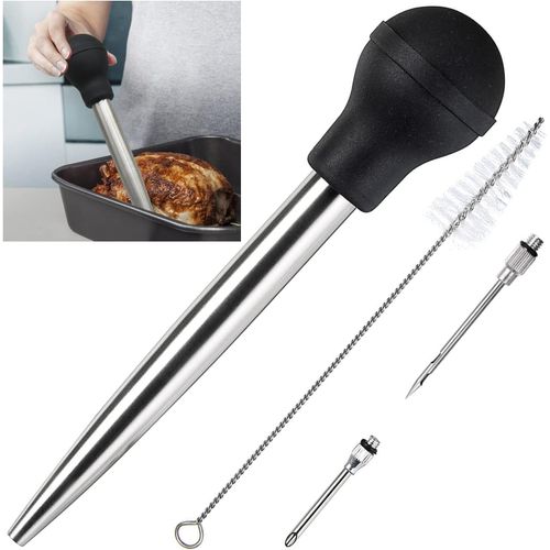 Poire À Jus En Acier Inoxydable Et Caoutchouc De Qualité Alimentaire Avec Injecteur De Marinade Et Brosse Pour Nettoyage Facile