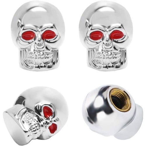 4 Pièces (Crâne Argent) Capuchon De Valve Crâne Chrome Tire Capsules Accessoires De Voiture Accessoires Universal Bouchons De Valve Pour Voiture Suv Camion Moto Vélo