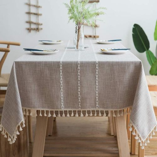 Nappe Carrée Nappe Coton Et Lin Tissu Avec Tassel Nappe De Table Lavablemoderne Pour Décoration De Table De Cuisine (Mode Marron, Carré, 140 X 140 Cm, 4 Sièges)