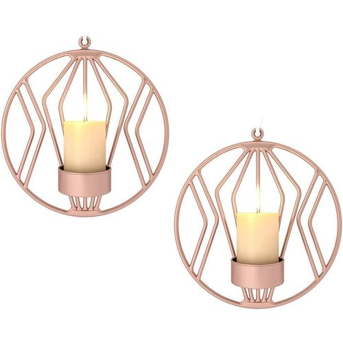 2pcs Chandeliers Muraux en Métal, Décorations Murales, Éclairage pour Le Dîner Aux Chandelles dans Le Salon/Salle À Manger/Comptoir, Or Rose