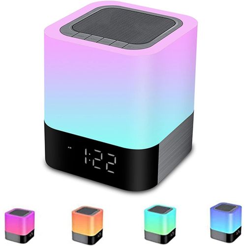 Enceinte Bluetooth Portable Lumineuse Haut-Parleur Bluetooth Lampe de Chevet LED avec Contrôle Tactile, Lampe de Table Couleur Changeant Lumière de Nuit avec Le Reveil pour Cadeau Fille, Garçon, Amis